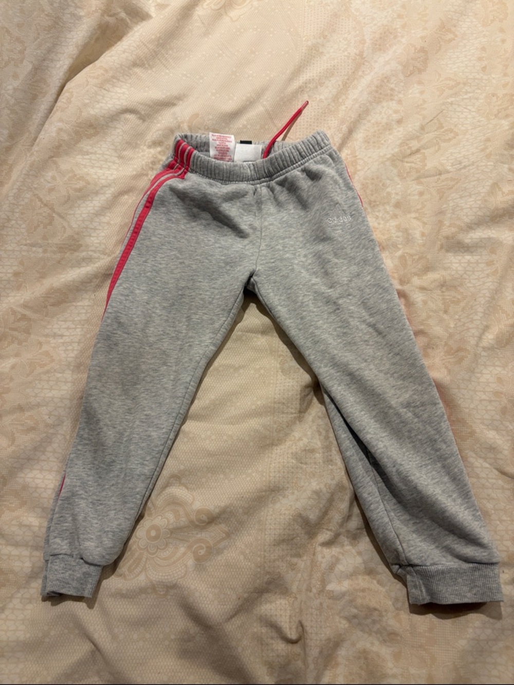 adidas Grey Sweatpants with Pink Side Stripe - Kids